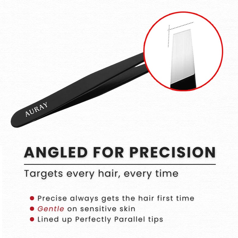 AURAY Eyebrow Tweezers Women Facial Hair, Stainless Steel Facial Hair Removal Precision Tweezer for Men & Women in Black, Slanted Tip Eyebrow Plucker for Easy Plucking, Professional Tweezers by (2) - Image 4